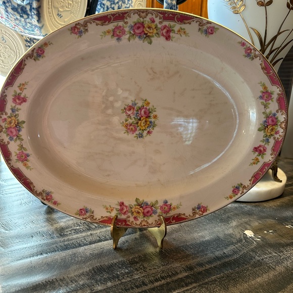 Vintage Edward Knowles semi vitreous oval platter, shabby chic, cottage - Picture 1 of 5